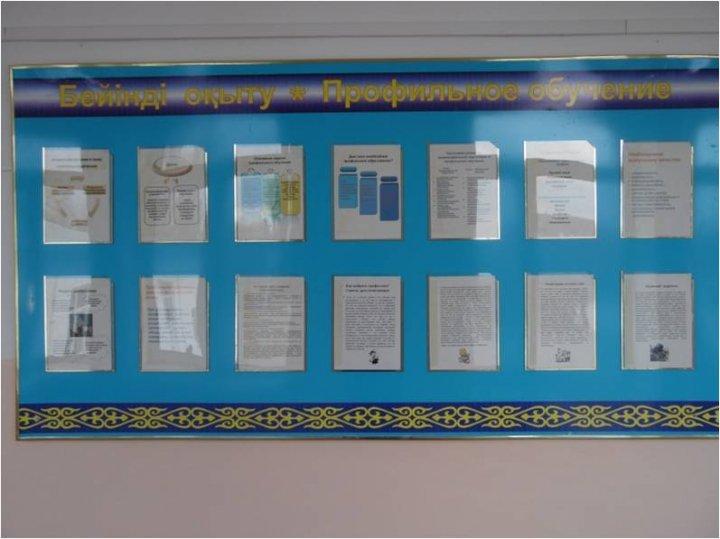 Үш тілде оқытатын МДБАМ қабырғасындағы бейінді оқыту бойынша стенд